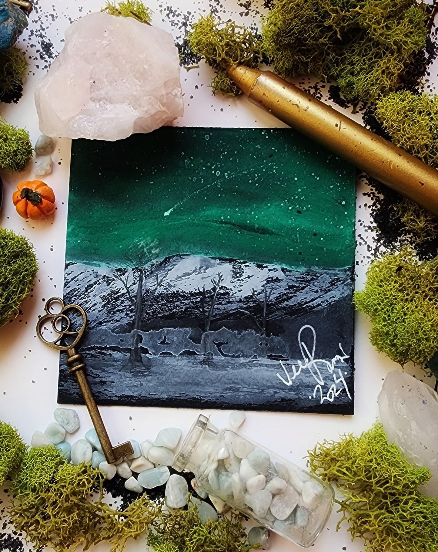 4x4 Mini Original Painting Green Skies